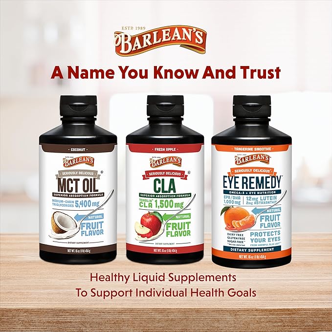 Barlean's Eye Remedy Supplement Tangerine Flavored Fish Oil Liquid with Lutein Astaxanthin and Zeaxanthin1000mg Omega 3 EPA DHA Eye Care Supplements 16 oz