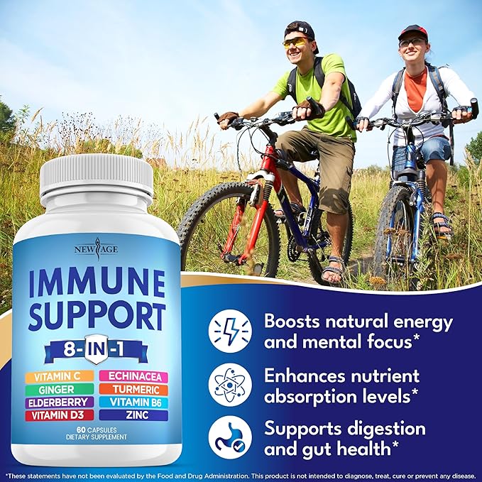 8 in 1 Immune Support Booster Supplement with Echinacea Vitamin C and Zinc 50mg Vitamin D 5000 IU Turmeric Curcumin &amp Ginger B6 Elderberry (8 in 1 Capsules (Pack of 3))