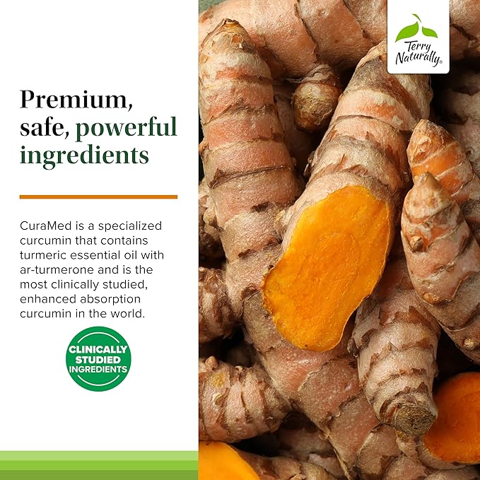 Terry Naturally CuraMed 100 mg Curcumin Complex - Enhanced Absorption Curcumin Supplement with Turmeric - Brain &amp Liver Health Support Supplement - Vegan Dietary Supplement - 60 Chewable Tablets