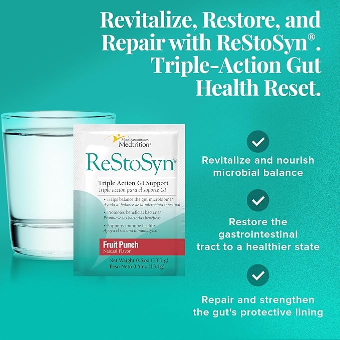 Medtrition ReStoSyn® Triple Action Gut Health Supplement - Prebiotics Probiotics &amp L-Glutamine Blend for Digestive &amp Gut Barrier Support Plus Microbial Balance - 0.5 Ounce (Pack of 25)