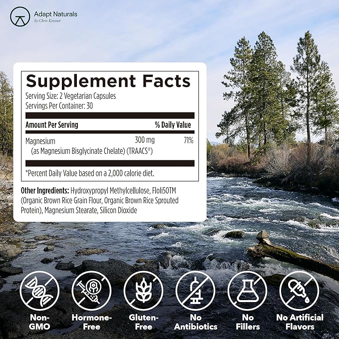 Adapt Naturals Magnesium Glycinate Supplement Bioavailable High Absorption Pure Magnesium Chelate Complex Supports Gut Health Sleep Relaxation Bone and Muscles - 30 Days Supply