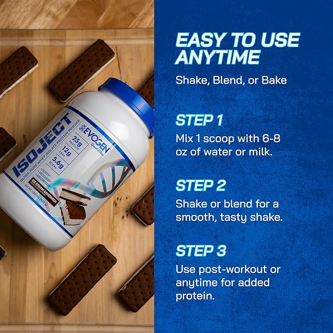 Evogen Isoject - Whey Protein Isolate | Ultra-Pure Whey Protein Powder with Ignitor Enzymes BCAAs and EAAs | Enhanced Absorption &amp Recovery | Ice Cream Sandwich | 25 Servings