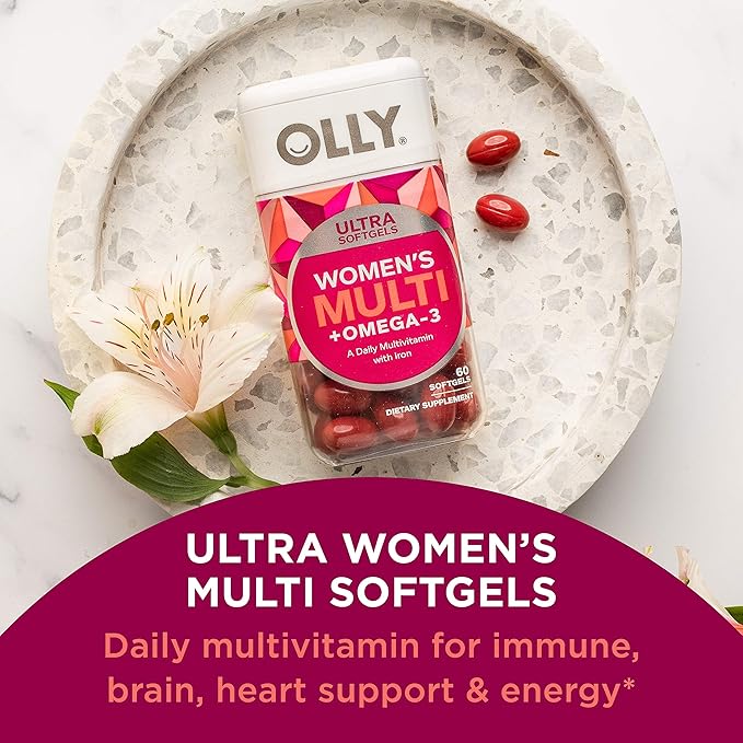 OLLY Ultra Women's Multi Softgels &amp Probiotic + Prebiotic Gummy Digestive Support and Gut Health 500 Million CFUs Fiber Adult Chewable Supplement for Men and Women Peach 30 Day Supply - 30 C