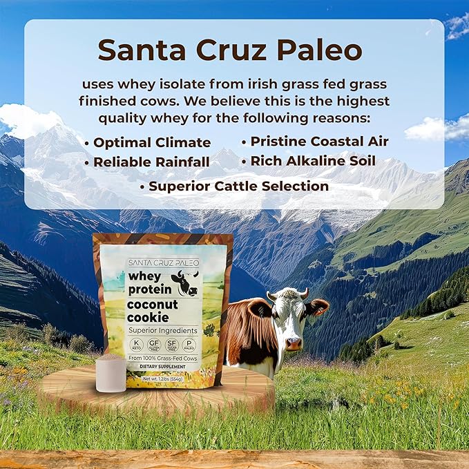 Santa Cruz Paleo Whey Protein Powder Coconut Cookie 20 G Grass Fed Whey Protein Isolate Per Serving Gluten Free Paleo &amp Keto Friendly No Sugar Added Protein Shake Mix 20 Servings 1.2 lb Ba