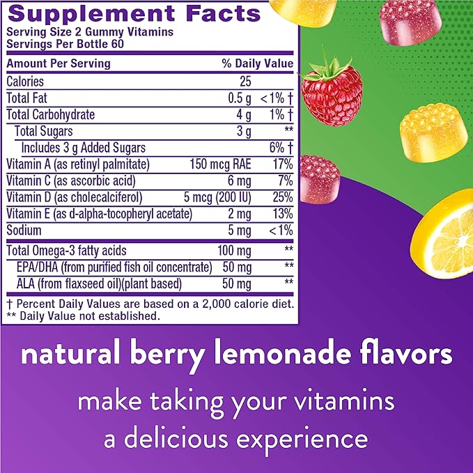 Vitafusion Probiotic Gummy Supplements Raspberry Peach and Mango Flavors &amp Omega-3 Gummy Vitamins Berry Lemonade Flavored Heart Health Vitamins(1) with Omega