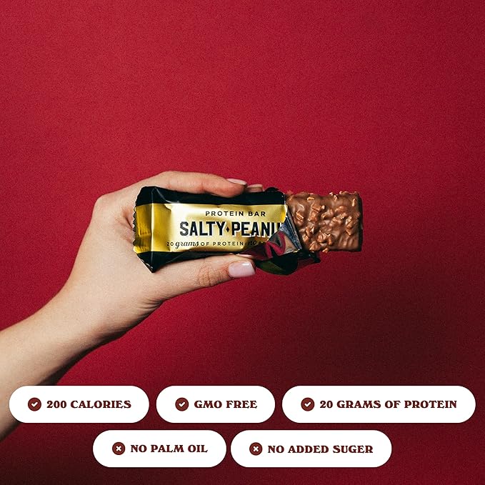 Barebells Protein Bars Salty Peanut - 12 Count 20g High Protein Treats - Chocolate Nutrition Bar with 1g Total Sugars - On-The-Go Breakfast or Post-Workout Snack