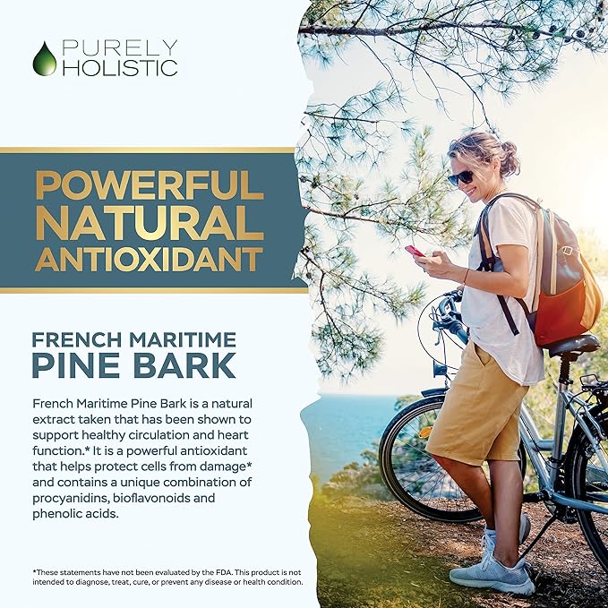 Purely Holistic Pine Bark Extract 350mg 180 Vegan Capsules 95% Proanthocyanidins - French Maritime Pine Bark Extract - Non GMO &amp Pesticide Free Antioxidant Supplement