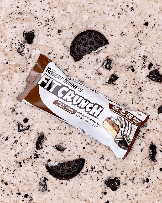 FITCRUNCH Full Size Protein Bars 6-Layer Baked Bar 8g of Sugar Gluten Free &amp Soft Cake Core (12 Bars Milk and Cookies)