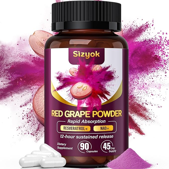 Piceid Resveratrol Supplement and NAD+ Cell Regenerator Nitric Oxide Supplement Support Heart Health Blood Flow Cellular Energy Production &amp Metabolism Red Grape Powder 45 Day Supply