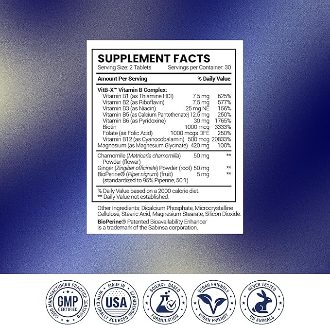 Research Verified Leg Cramps - Magnesium B Vitamins Ginger Chamomile BioPerine - Circulation Support - Vegan - 1 Month Supply
