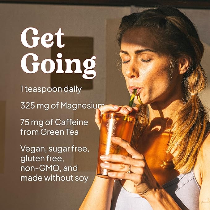 KAL Energy Magnesium Powder Drink Pineapple Flavor Magnesium Citrate Powder Energy Support with Green Tea Caffeine Sugar Free 40 Servings