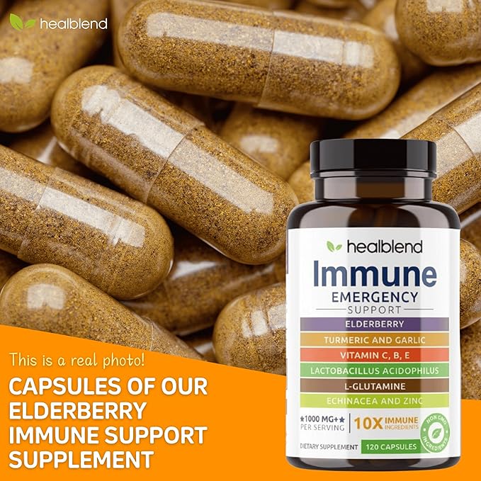 healblend 10 in 1 Immune Support Supplement Booster with Elderberry Zinc Echinacea Turmeric Lactobacillus Acidophilus for Adults (2 Pack)