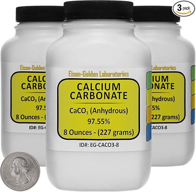 Calcium Carbonate [CaCO3] 97.55% ACS Grade Powder 1.5 Lb in Three Space-Saver Bottles