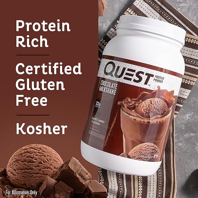 Quest Nutrition Chocolate Milkshake Protein Powder 22g Protein 1g Sugar Low Carb Gluten Free 3 Pound 43 Servings &amp Peanut Butter Protein Powder 23g Protein 1g Sugar Low Carb Gluten Free