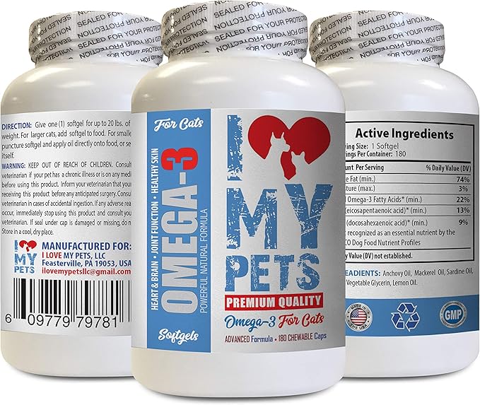 I LOVE MY PETS LLC Omega 3 cat Treats - Omega 3 Fatty ACIDS for Cats - Best Health Option - Premium - cat Omega 3 6 9-180 Softgels (1 Bottle)
