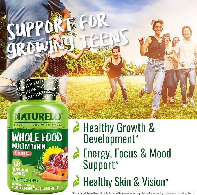 NATURELO Teen Multivitamin - Whole Food 60 Capsules and One Daily Multivitamin for Women 60 Capsules - 2 Month Supply Bundle
