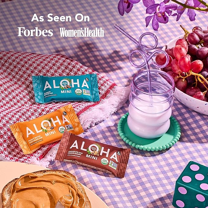 ALOHA Organic Plant Based Protein Bar MINIS | Almond Butter Cup | GLP-1 Friendly 20 Count 24g Bars | Vegan Low Sugar Gluten Free Low Carb Non-GMO No Stevia No Soy No Sugar Alcohols