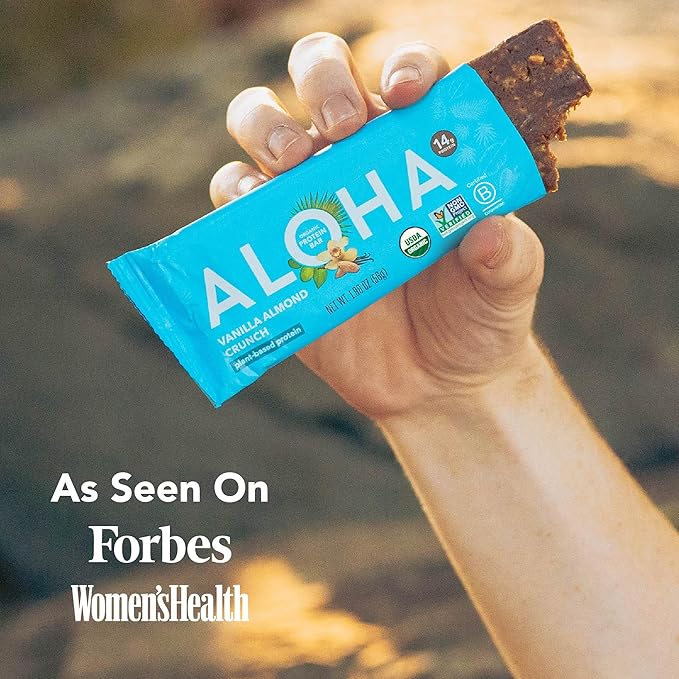 ALOHA Organic Plant Based Protein Bars Vanilla Almond Crunch 1.98-Ounce Bars (Pack of 12)