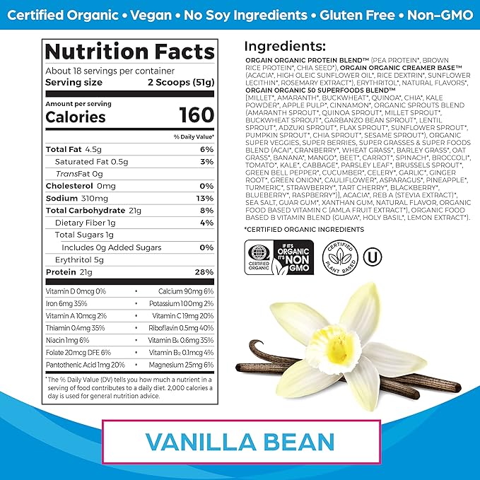 Orgain Organic Vegan Protein Powder + Superfoods Powder Bundle (2.03 Lb + 2.02 Lb)