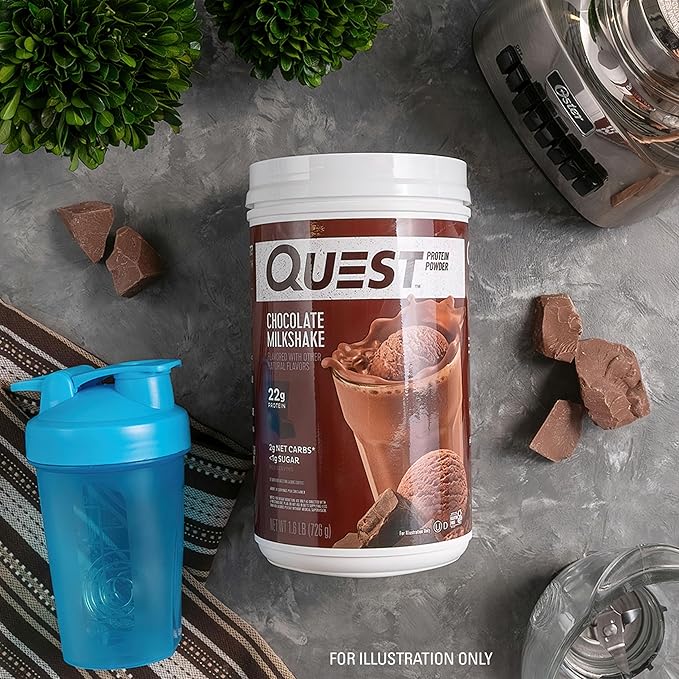 Quest Nutrition Chocolate Milkshake Protein Powder 22g Protein 2g Net Carbs 1g Sugar Low Carb Gluten Free 1.6 Pound 24 Servings