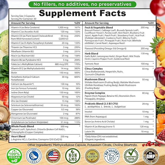 Vegan Whole Food Multivitamin with Iron &amp Women’s Daily Multivitamin with Iron Organic Superfoods Probiotics &amp Digestive Enzymes Bundle – Vegan Non-GMO Clean Daily Wellness Support