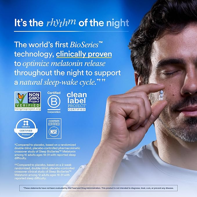 Ritual Sleep BioSeries™ Melatonin: Sleep Aid for Adults Sleep Supplement with Time Released Capsules Drug Free Sleep Vitamins for Adults for All Night Sleep Support 20 Capsules