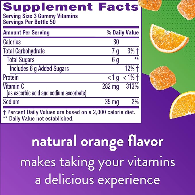 Vitafusion Extra Strength Biotin Gummy Vitamins &amp Power C Vitamin C Gummies for Immune Support Orange Flavored 282 mg Vitamin C America’s Number 1 Gummy Vitamin Brand 50 Day Supply 150 Count