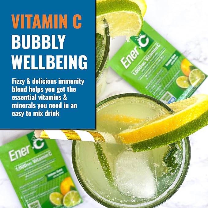 Ener-C Multivitamin Drink Mix - Vitamin Packets for Water Electrolytes Powder Packets Vitamin Drink Mix Hydration Liquid Mix Immune Booster for Adults Healthy Energy - Lemon Lime 60 Count