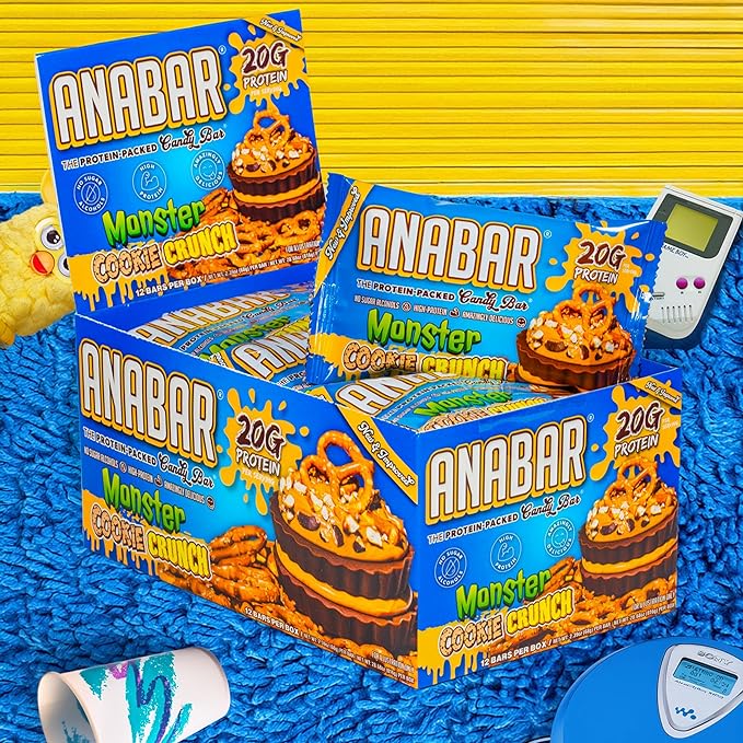 Anabar Protein Bar The Protein-Packed Candy Bar Amazing Tasting Protein Bar No Sugar Alcohols High Protein Amazingly Delicious 20 Grams of Protein (12 Bars Monster Cookie Crunch)