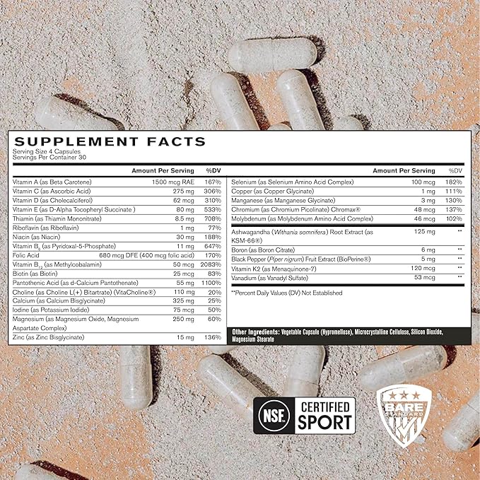 BARE PERFORMANCE NUTRITION BPN Strong Multi-Vitamin Foundational Health Improved Mood and Sleep Adaptogens Improved Cognitive Health (Pack of 2)