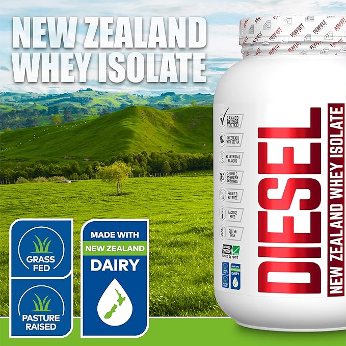PERFECT SPORTS Diesel 100% New Zealand Whey Protein Isolate | Stevia Sweetened No Artificial Ingredients Keto | 0g Carb 0g Fat 26g Protein | 2 Pounds (Milk Chocolate)