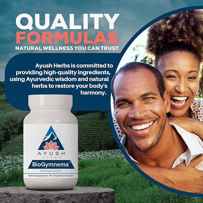 Ayush Herbs BioGymnema - Metabolic Vitamin &amp Herb Blend Metabolic Health Supplement for Women &amp Men with Biotin Berberine Bitter Melon &amp Gymnema Nutrient Support - 90 Vegetarian Capsul