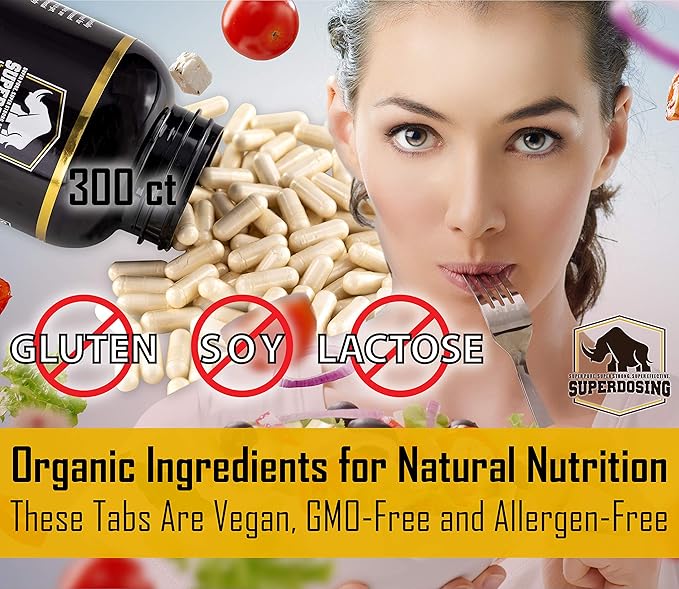 Fast Acting Organic Acacia Senegal Fiber Capsules 300pk. Natural Soluble Fiber Supplement Pill. Vegan Prebiotic Capsules.