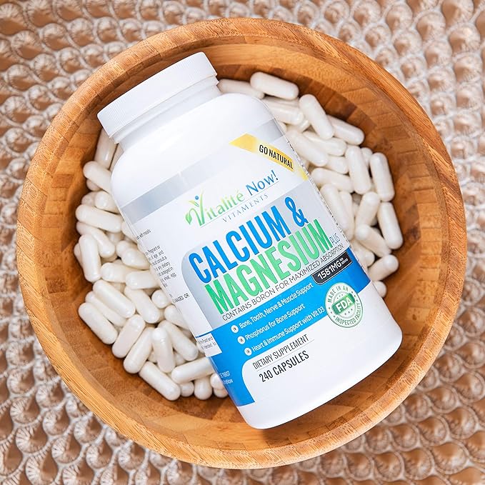 Calcium Magnesium Supplement with Vitamin D - 10 Forms of Calcium 1000mg for Maximum Absorption - Bone Strength Support with Boron and Phosphorus - 240 Capsules - 2 Month Supply
