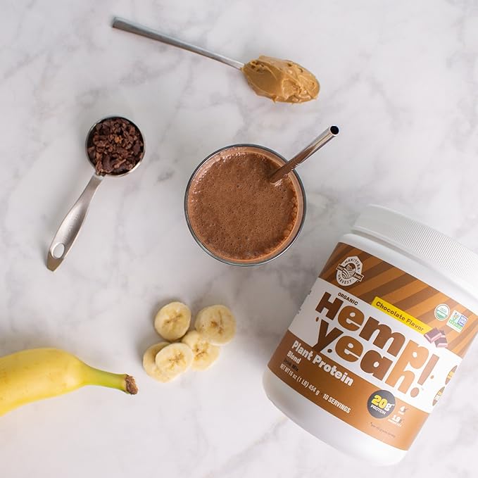 Manitoba Harvest Hemp Yeah Organic Plant-Based Protein Powder with 20g of Complete Plant 4g of Fiber &amp 1.9g Omegas 3&amp6 Non-GMO Vegan Chocolate 16 Oz Packaging May Vary