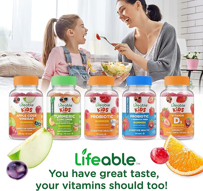 Lifeable Sugar Free Preciotic Fiber Kids + Vitamin D Kids Gummies Bundle - Great Tasting Vitamin Supplement Gluten Free GMO Free Chewable Gummy