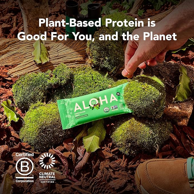 ALOHA Organic Plant Based Protein Bars - Chocolate Espresso (85mg Caffeine) - 12 Bars Vegan Low Sugar Gluten-Free Paleo Low Carb Non-GMO No Stevia No Erythritol