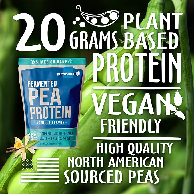 Nutrasumma Pea Protein Powder Vanilla Vegan Flavor 100% Plant Based No Artificial Sweeteners Non-GMO Gluten Free &amp Soy Free 2 LB