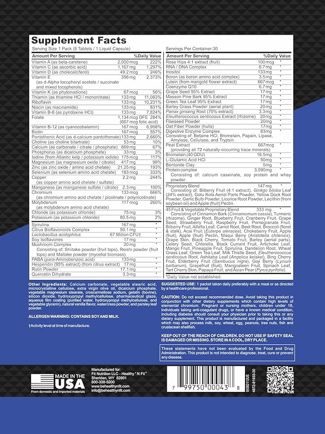 Healthy 'N Fit Super-Nutri Pack (30 Packets) - Mega Potency Multi-Vitamin Pak with Aminos Minerals and More