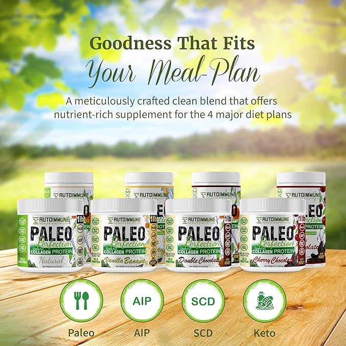 Paleo Perfection Double Chocolate Grass Fed Beef Collagen Protein Powder with Stevia - Paleo Keto SCD AIP Protein Powder with Apple Fiber Carrot &amp Broccoli - 1lb Protein Powder &amp Superfood