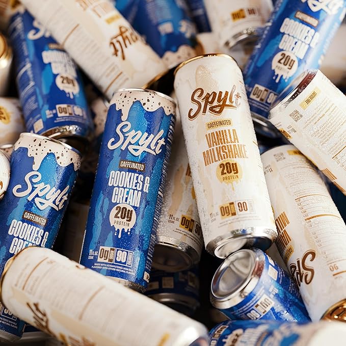 Spylt High Protein Cookies &amp Cream/Vanilla Milk with 60mg Caffeine &amp 20g Protein - 90 Calories Ready to Drink Sugar Free Lactose Free Milk Perfect for Workout Recovery &amp Afternoon Pick