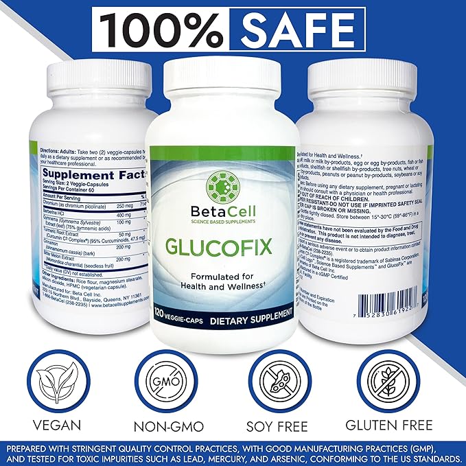 Glucofix - Berberine Supplement - Herbal Supplement with Cinnamon Gymnema Berberine Bitter Melon and Turmeric - 120 Capsules