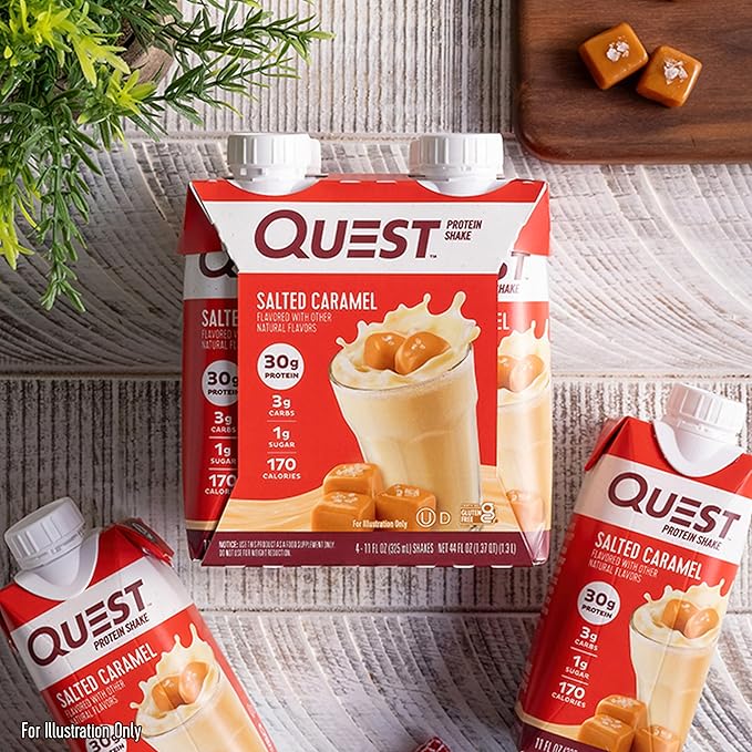 Quest Nutrition Ready to Drink Salted Caramel Protein Shake 30g Protein 3g Net Carbs Gluten Free Keto Friendly 11 fl.oz 4 Count(Pack of 3)