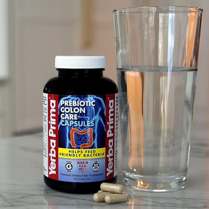 Yerba Prima Prebiotic Colon Care Capsules - 180 Count (Pack of 2) Gluten Free Proudly Made in The USA Non-GMO Soluble &amp Insoluble Fiber Supports A Healthy Functioning Colon