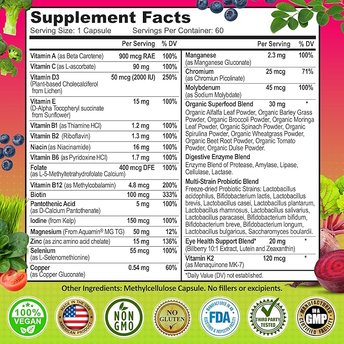 Vegan Bundle for Hormone Balance Energy Immunity Bundle – Women’s Daily Multivitamin 50+ with Organic Superfood Blend + DIM 200mg Supplement with BioPerine® – Non-GMO Clean Daily Wellness Support