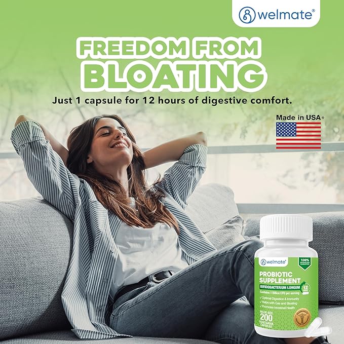 WELMATE Bifidobacterium - Probiotic Supplement - Supports Gut Health - Immune Support - Digestive Enzymes - Gluten Free - Vegan - Men &amp Womens Probiotic - Value Size - 200 Count