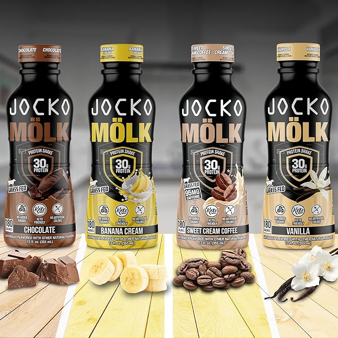 Jocko Fuel Mölk RTD Protein Shakes Bundle - Vanilla &amp Sweet Cream Coffee (Pack of 24)