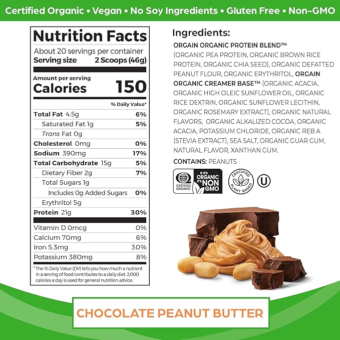 Orgain Organic Vegan Protein Powder Chocolate Peanut Butter (2.03 Pound) and Creamy Chocolate Fudge (2.03 Lb)