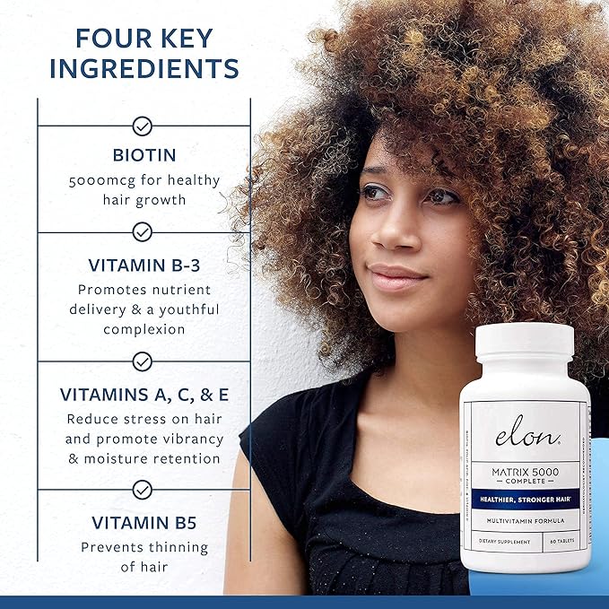 Elon Thinning Hair Scalp Cleanser &amp Matrix 5000 Complete Biotin Hair Vitamins Bundle - (60 Hair Growth Pills) - Biotin 5000mcg Vitamins for Hair Growth…