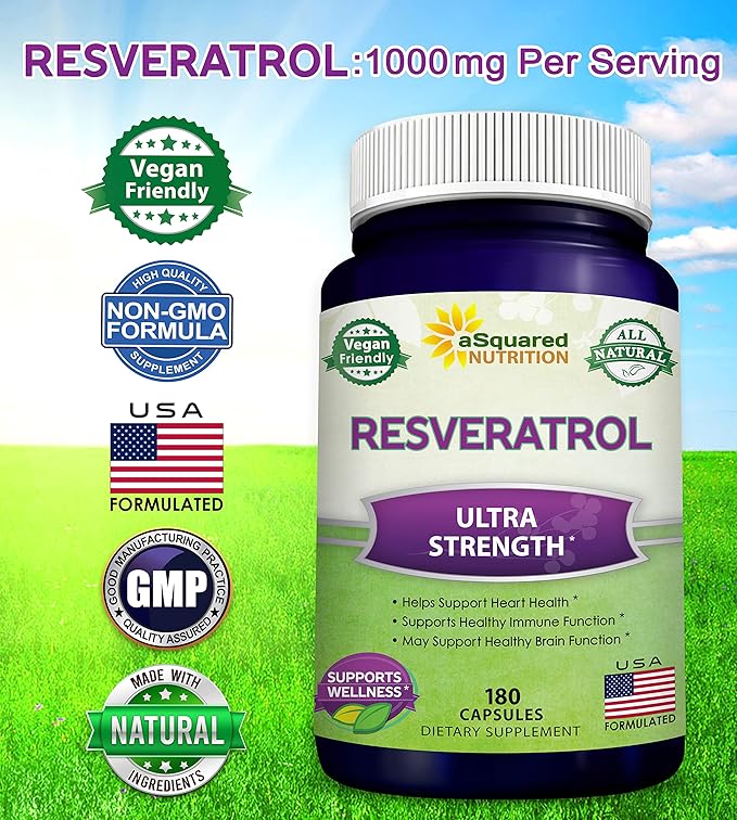 100% Natural Resveratrol - 1000mg Per Serving Max Strength (180 Capsules) Antioxidant Supplement Trans-Resveratrol Pills for Heart Health &amp Pure Polyphenols